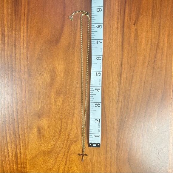 Gold Cross Pendant Necklace, Dainty Loop Design - Picture 6 of 6